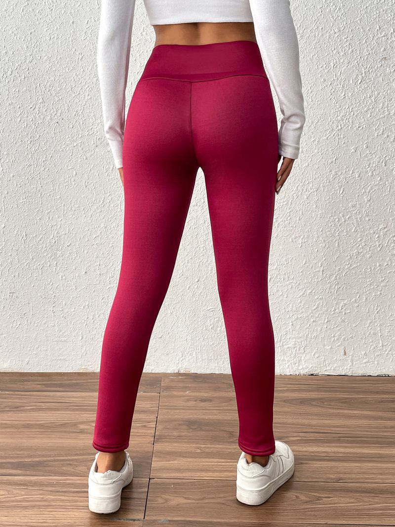 Women's Clothing High-Waisted Fleece-Lined Leggings With Elasticity, Warm Winter Thermal Pants, Stretchy Ankle-Length Trousers In Solid Colors_voghion.com