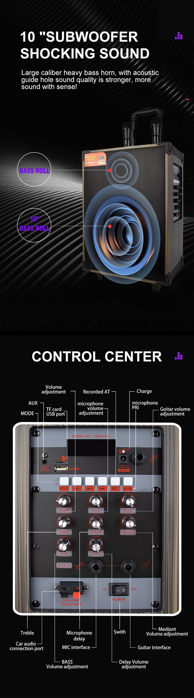JQS912S Altavoz portátil para exteriores con Bluetooth, altavoz para cantar canciones K, con barra de acoplamiento y gran volumen_voghion.com