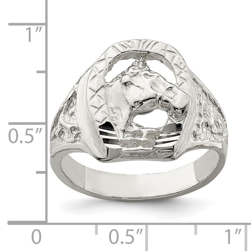 Sterling Silver Horseshoe With Horse Head Ring_voghion.com