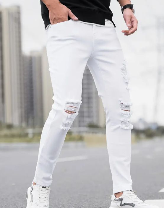 Pantaloni skinny elasticizzati multi-foro in denim da uomo_voghion.com