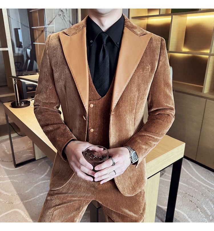 Męska odzież jesień i zima designerskie skórzane garnitury retro wysokiej klasy moda slim fit trzyczęściowe garnitury_voghion.com