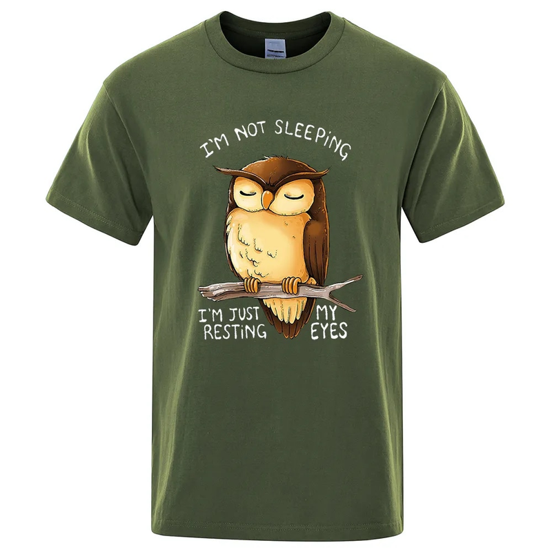 I'm Just Resting My Eyes Owl Tegneserier Print Herre Street Clothing Pustende overdimensjonerte T-skjorter Merkeoverdeler Bomull Uformelt_voghion.com