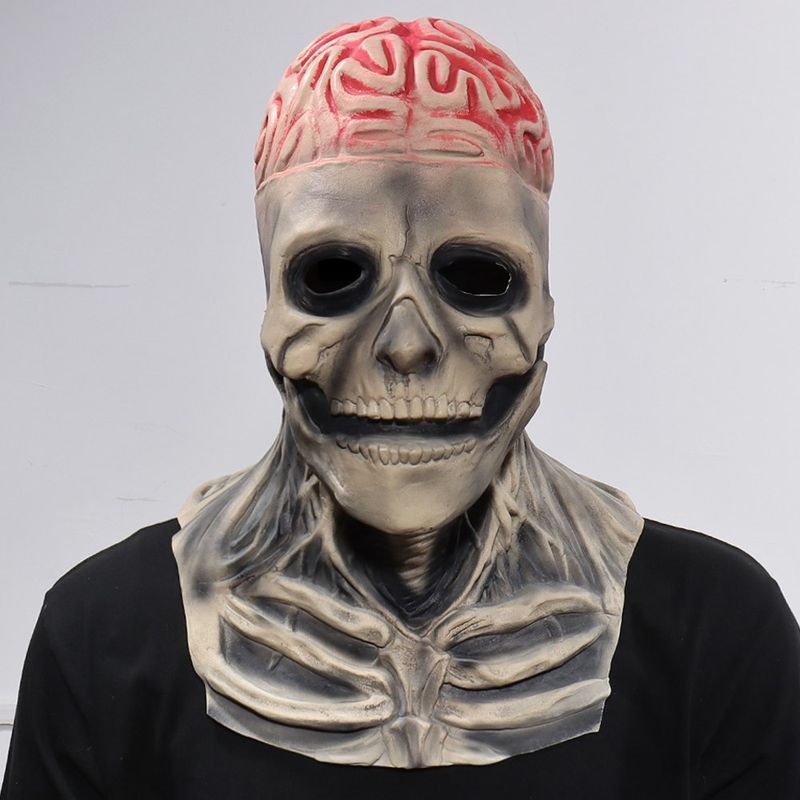 Maschera biochimica del teschio di Lofytain Cosplay terrificante scheletro del cervello cuffia in lattice Halloween Halloween_voghion.com