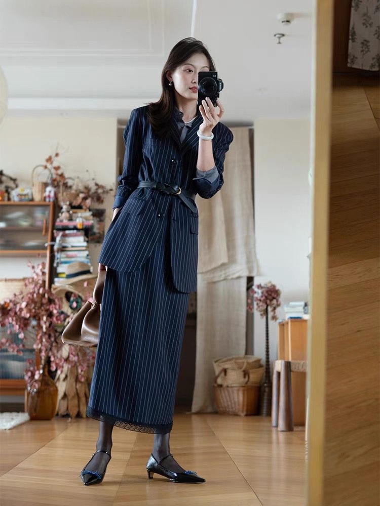 Elegant Suit Set For Women, High-End Feel, 2025 Spring New Casual Commuter Professional Wear, Slimming Blazer And Skirt_voghion.com