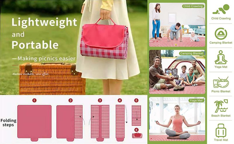 PUPOPIK Outdoor Picnic Blanket, XL Foldable Waterproof Sand Mat, Extra Large 80 80inch (Approx. 203.2 X 203.2cm )_voghion.com