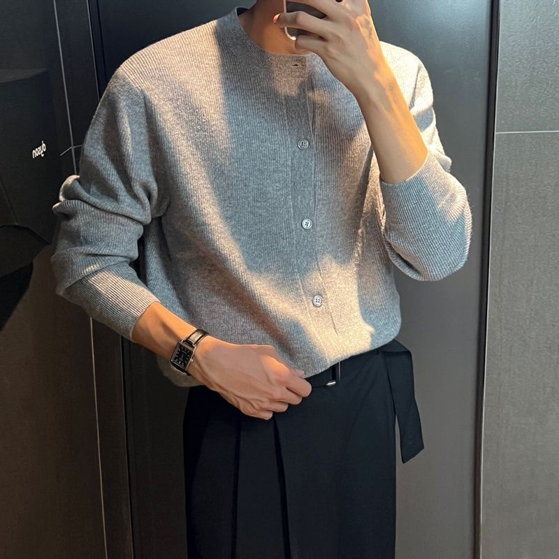 MYQ Strickjacke Langarm T-Shirt Herren Herbst Koreanischer Stil Trendy High-End Pullover Lose Freizeitjacke_voghion.com