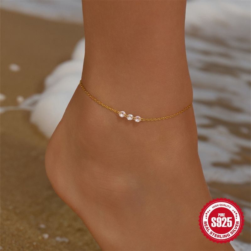 S Pure Silver Inlaid Diamond Elegant Summer Versatile Anklet Korean Version Light Luxury Personality Internet Celebrity_voghion.com