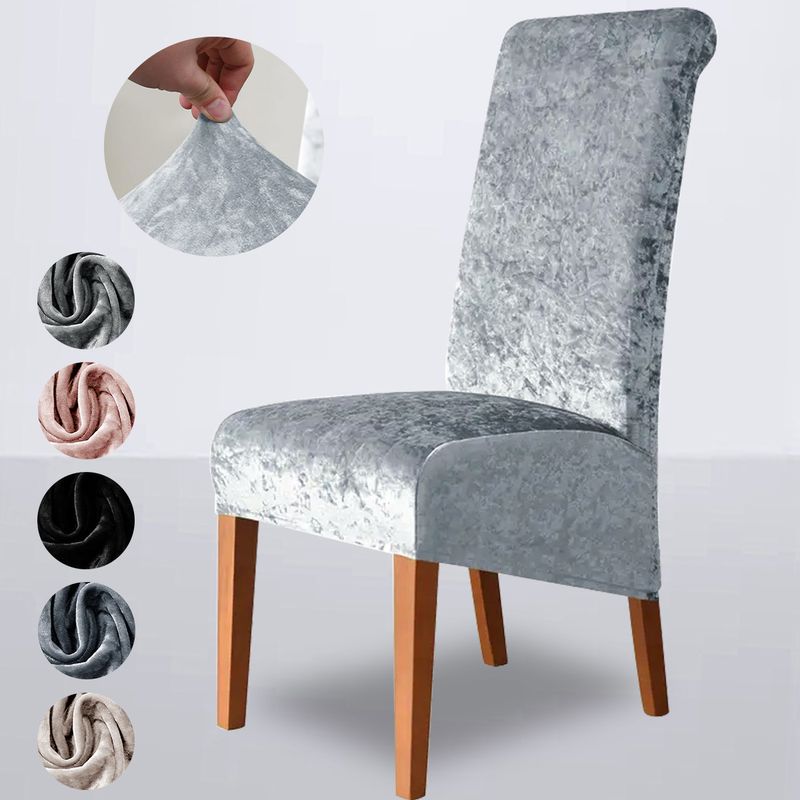 Premium Elastic Velvet Chair Cover - Gold Diamond Pattern For High Back Dining Chairs (Luxury Home & Hotel Use)_voghion.com