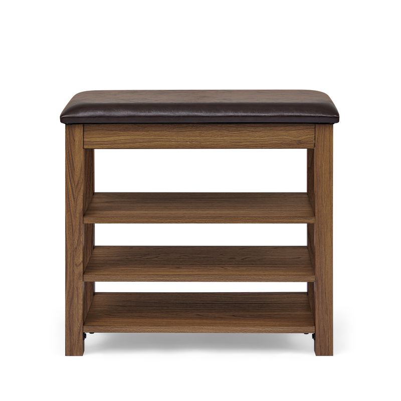 A Height-adjustable Shoe-changing Bench Made Of High-quality Wood, Equipped With A Comfortable Seat And Concealed Storage Space,Natural Rubber Wood,Brown_voghion.com