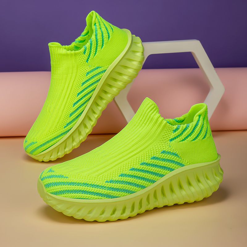 Green Platform Knit Sneakers Men Women Trainers Breathable Socks Men's Running Shoes Comfortable Slip-on Women's Sports Shoes_voghion.com