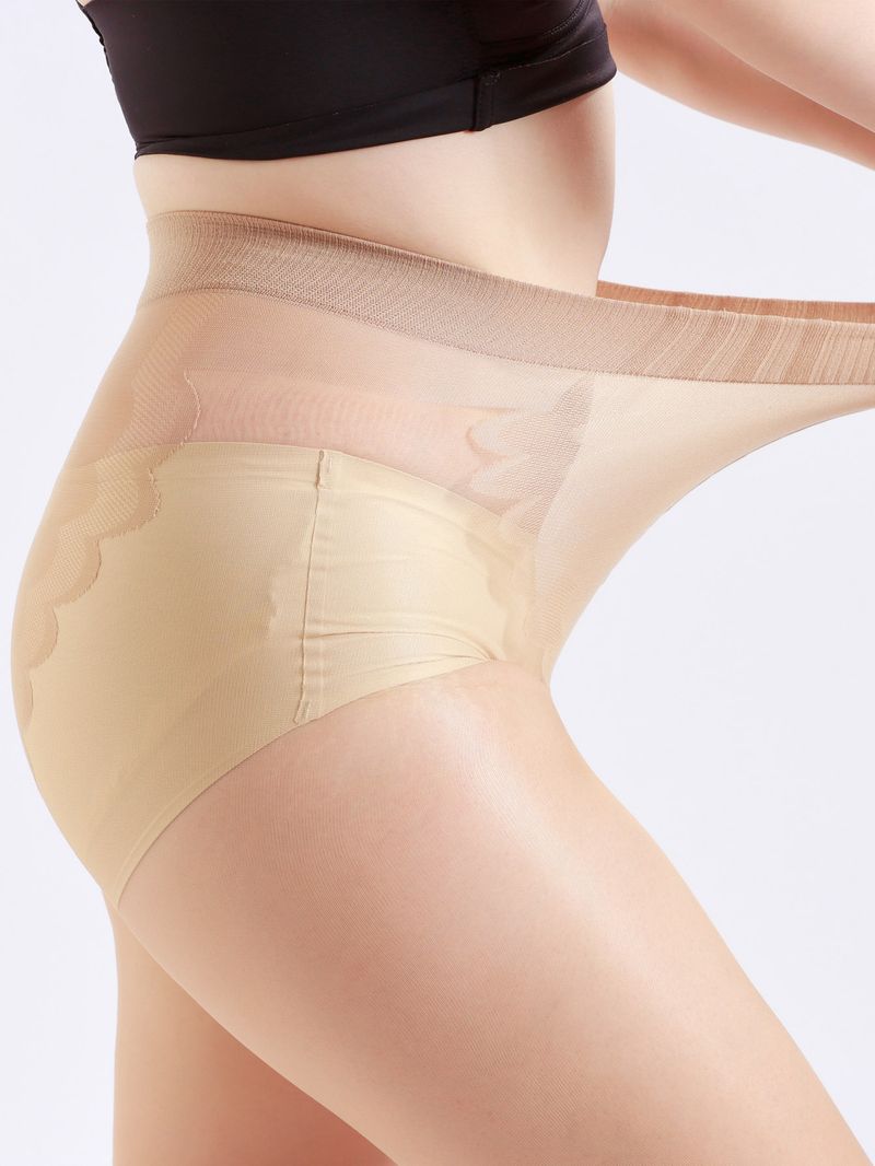 Calze velate nere 20D – Collant invisibili a vita alta con cucitura posteriore jacquard (taglia unica/XL-XXL, nero/beige)_voghion.com