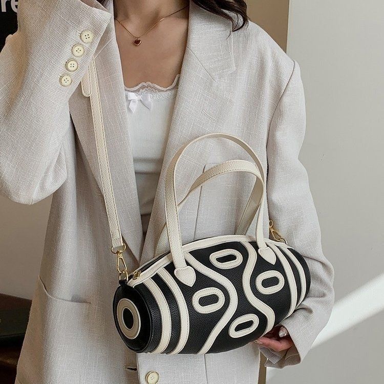 Tianzhu Women, borsa a tracolla in stile etnico, da donna, a tracolla singola per uscire, blocco di colore bianco e nero_voghion.com
