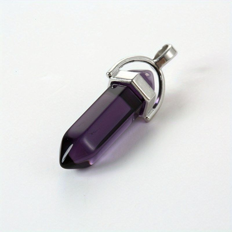 Collana con ciondolo a forma di proiettile esagonale in cristallo naturale - Catena placcata per donna, stile boho chic e minimalista_voghion.com