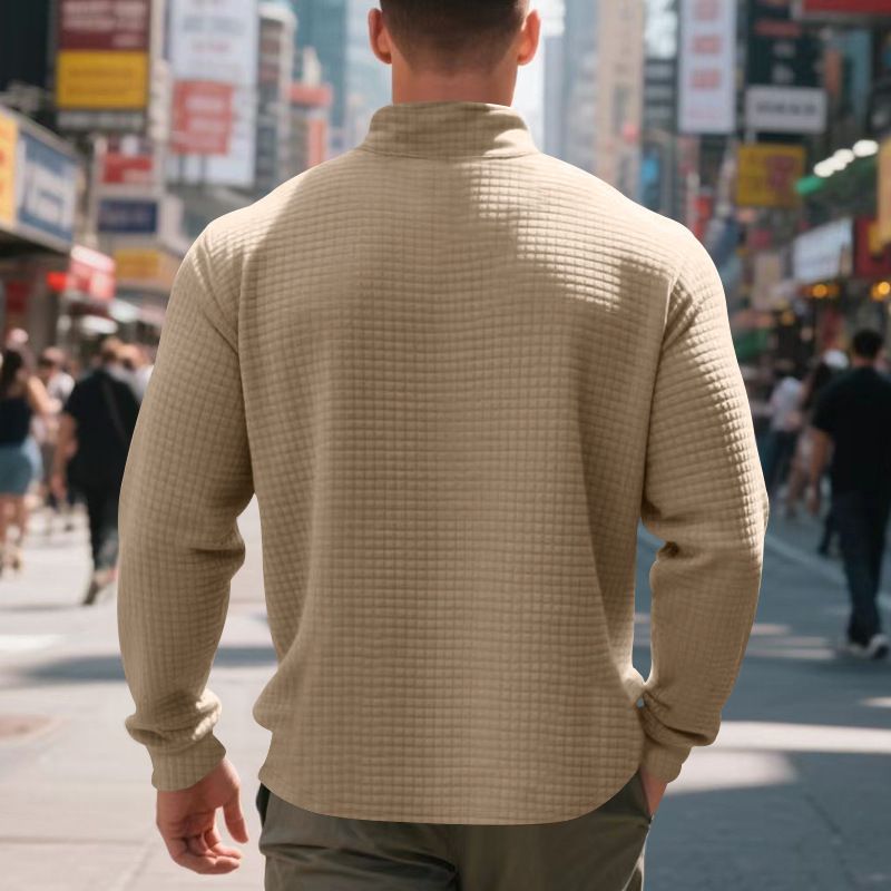Men's Casual Pullover Sweatshirt With Jacquard Design, Stand Collar & Half-Zip, Loose Fit, Autumn/Winter Essential_voghion.com