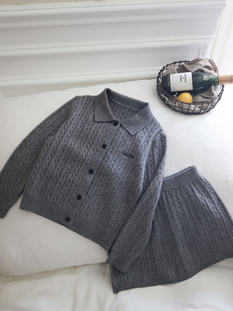 Ensemble tricoté Aimo Beibei pour filles, édition coréenne, style universitaire, nouveauté automne, pull, cardigan et jupe, 2 pièces_voghion.com