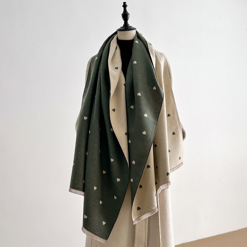 Autumn And Winter Heart-pattern Color-block Fashion Double-sided Warm Scarf, Air-conditioning Neck Warmer, Shawl_voghion.com