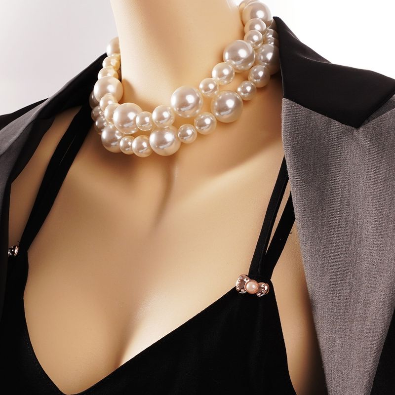 2025 Nouveautés Ensemble de perles pour femmes Collier ras du cou multicouche en strass Ensembles de bijoux blancs pour femmes Filles Mariage et soirée à thème_voghion.com