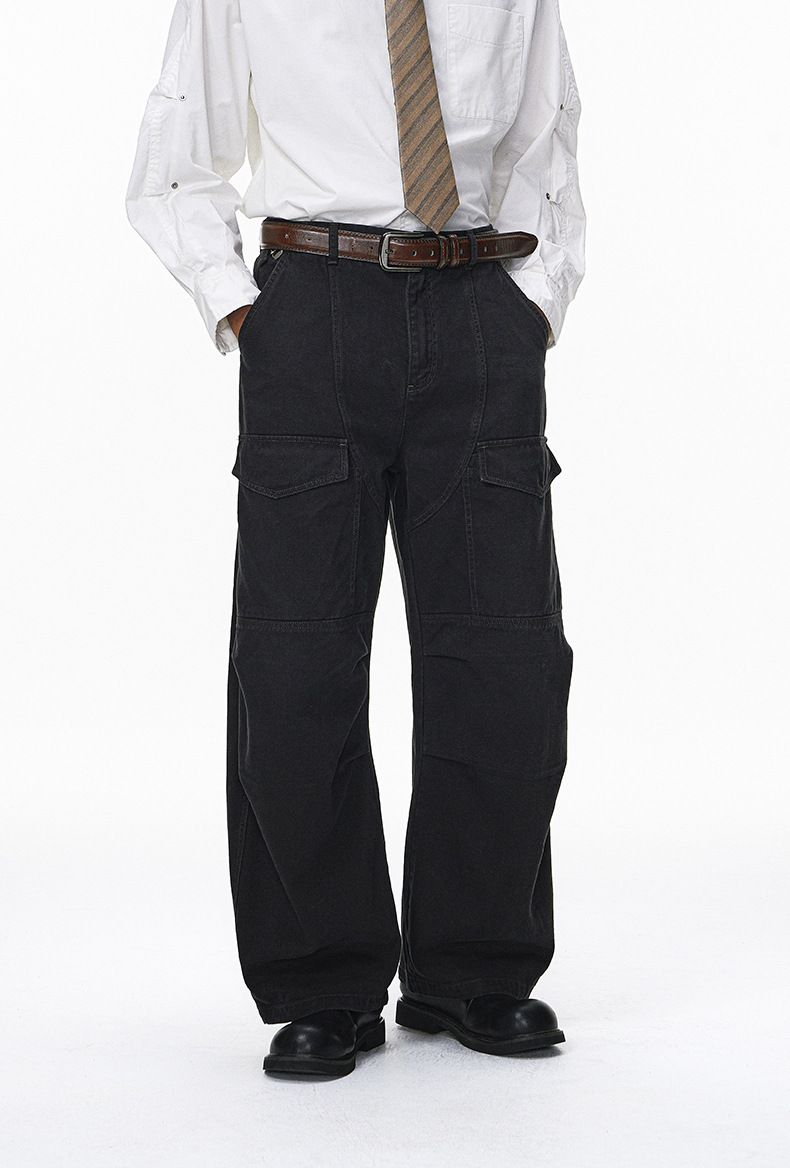 Herren-Cargohose – Streetwear Vintage, 100 % Baumwolle, Multi-Pocket- und Wide-Leg-Design (Schwarz/Armygrün/Khaki/Anthrazit, S-XL)_voghion.com
