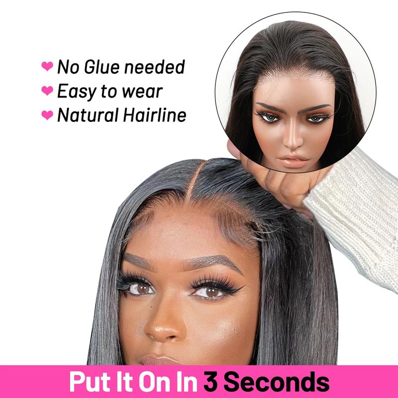 Wear And Glueless Hair Wig HD Straight Short Bob Closure Plucked Human Wigs Pre Cut Lace Ready To Go_voghion.com