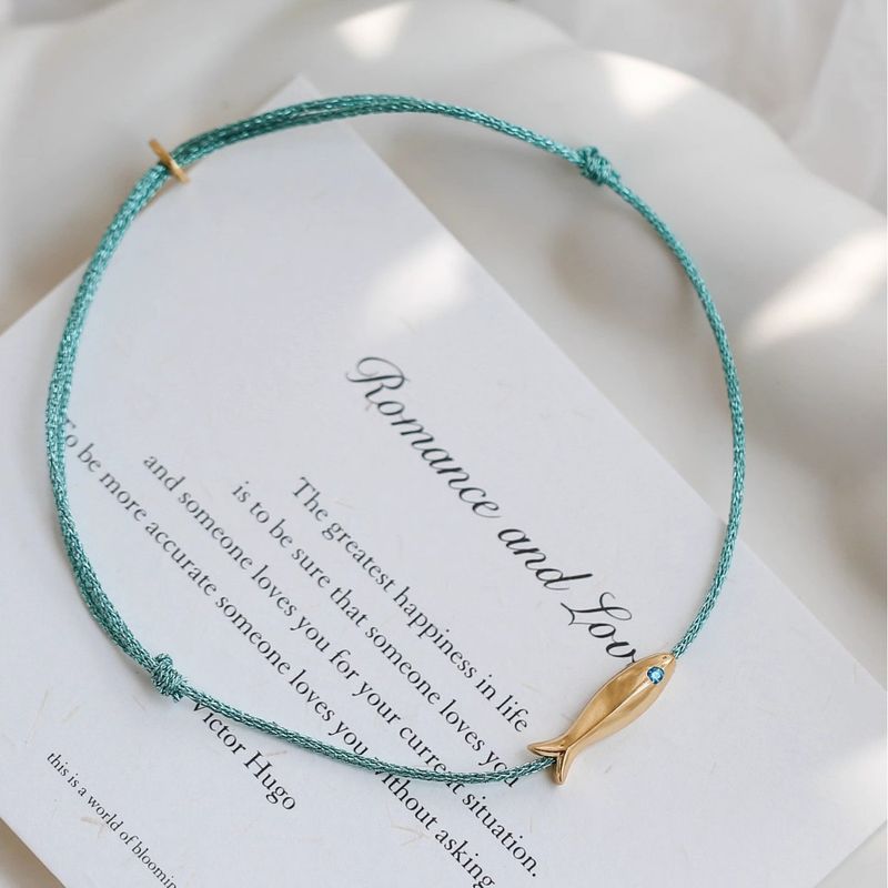 New French Style Niche Design Blue Silk Thread Woven Gold Koi Fish Simple Ultra-thin Anklet Foot Chain_voghion.com