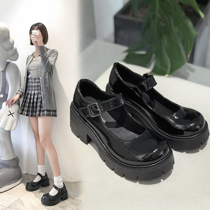 Oversized New Mary Jane Thick Sole JK Uniform Single Shoe High Heels Women's English Style Small Leather Shoes_voghion.com