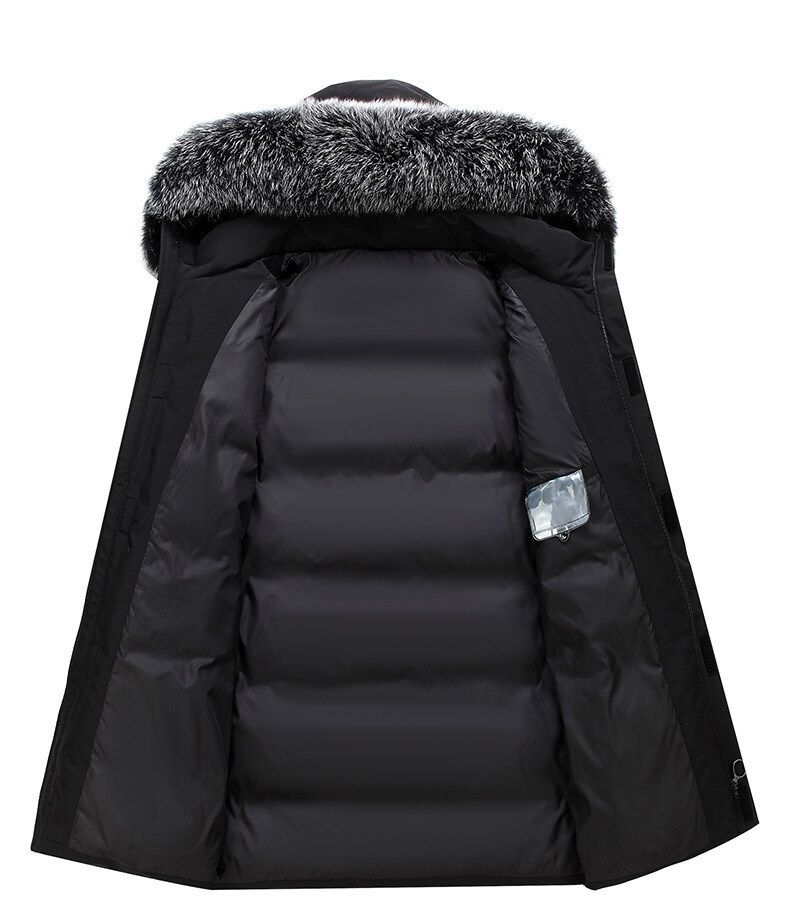Men's Winter Hooded Down Jacket, Thickened Long Coat With Fur Trim, Warm Lightweight Puffer Coat For Cold Weather, Fashionable Urban Style_voghion.com