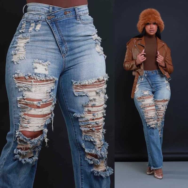 Abbigliamento donna autunno e inverno dritto personalità elastico in vita taglio nappa jeans_voghion.com