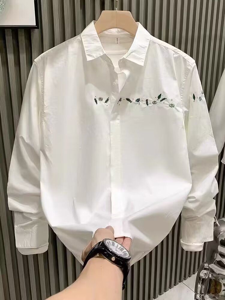 Camicia da uomo semplice, tinta unita, casual, a maniche lunghe, ampia e sottile, a collo alto, primavera/estate/autunno 2024_voghion.com