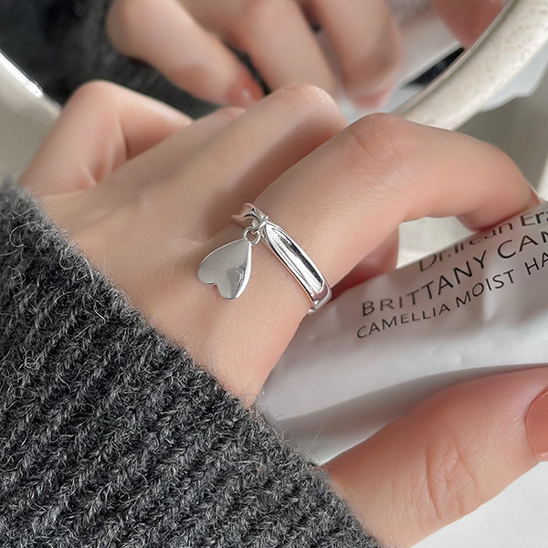 Sterling Sier VENUS Fashion Heart-shaped Ring Ladies Geometric Simple Spring Pattern Ring Personality Ring_voghion.com
