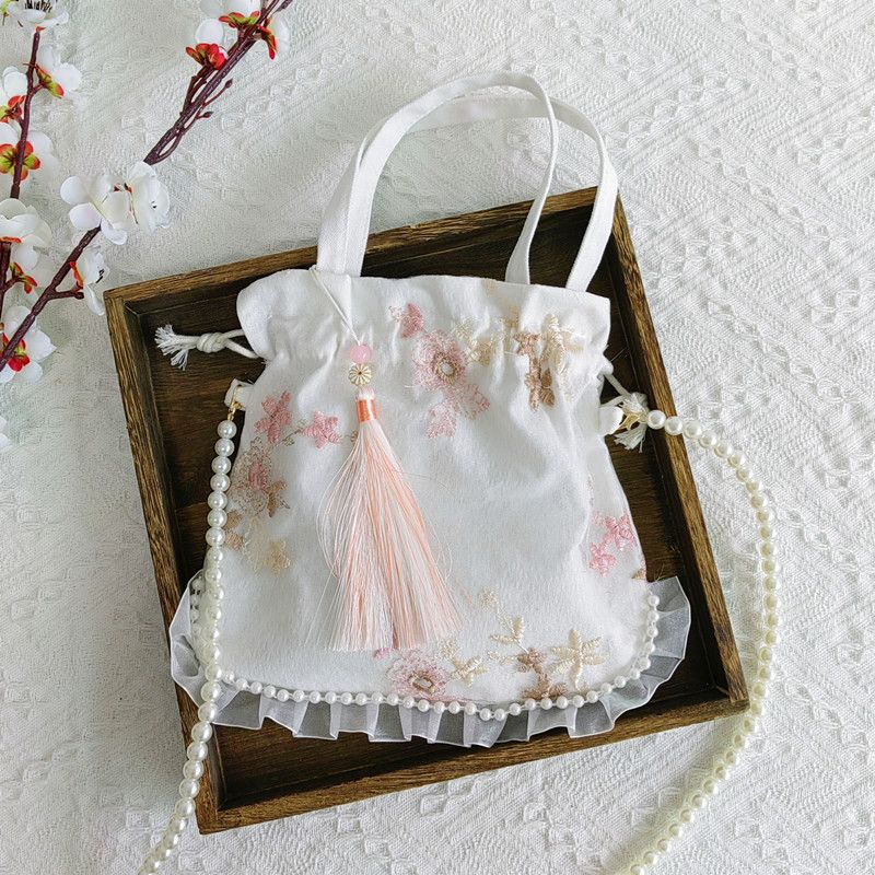 Nuova borsa a tracolla cinese da donna in stile antico con nappa in costume da fata, stile perla Hanfu Forest_voghion.com