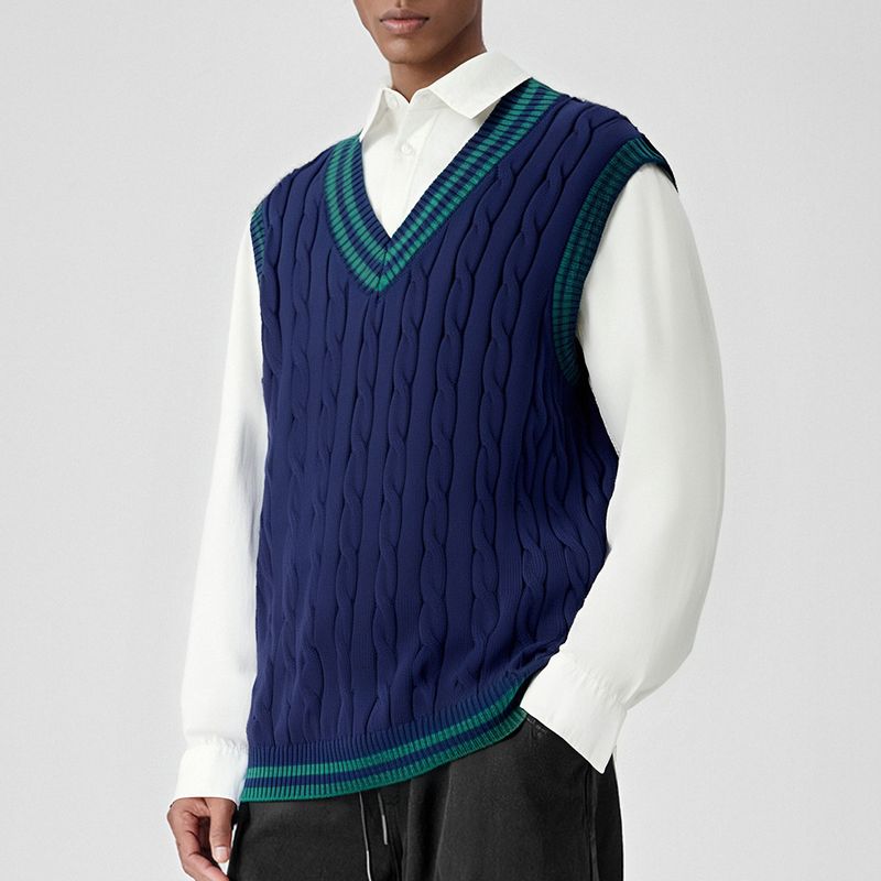 Hanmei Maglione invernale da uomo con scollo a V e maglia a trecce, senza maniche, F3328_voghion.com