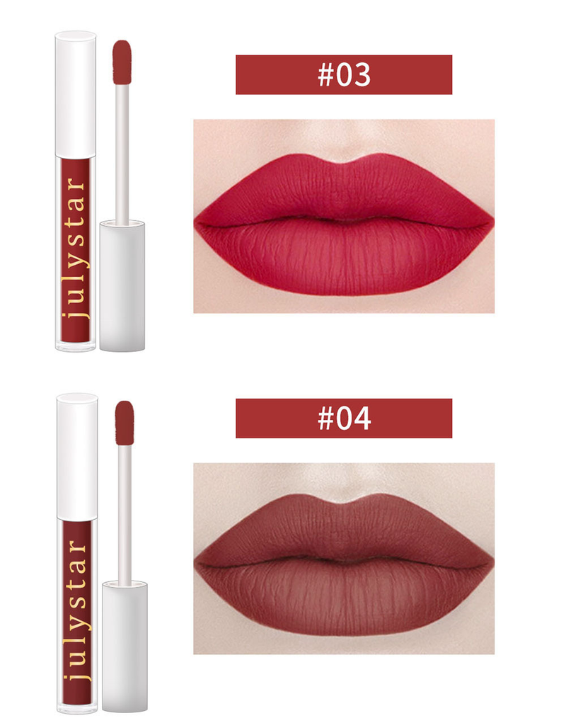 Julystar is niet gemakkelijk te vervagen of te plakken, de cup is vochtinbrengende, matte en lichtgewicht lipglossmake-up_voghion.com