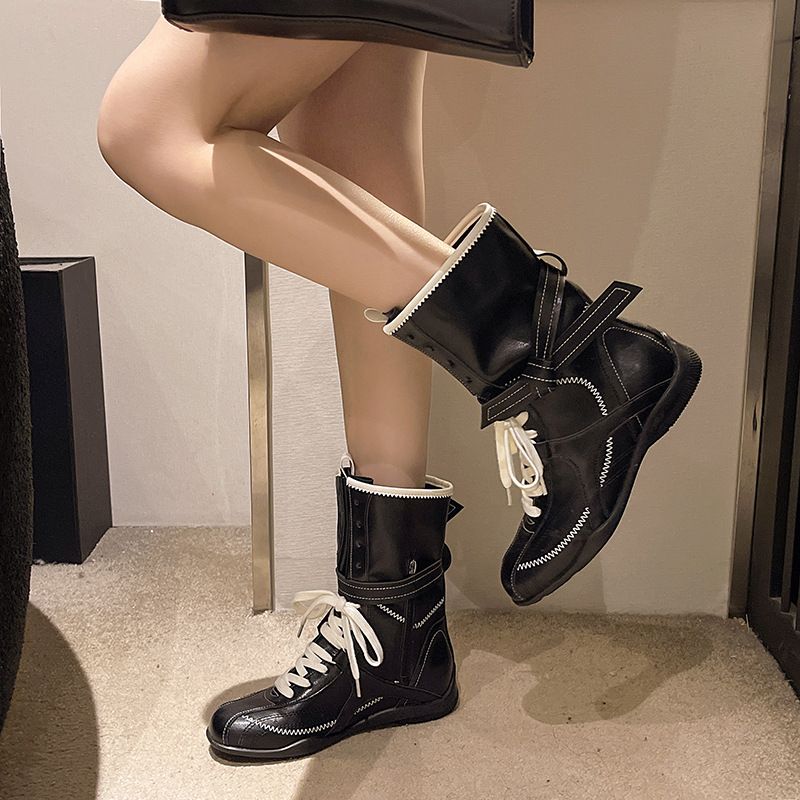 Height-Increasing Flat Boxing Women, Western Cowboy Boots, 2025 Spring And Autumn New Style, Suede Lace-Up Martin Boots_voghion.com