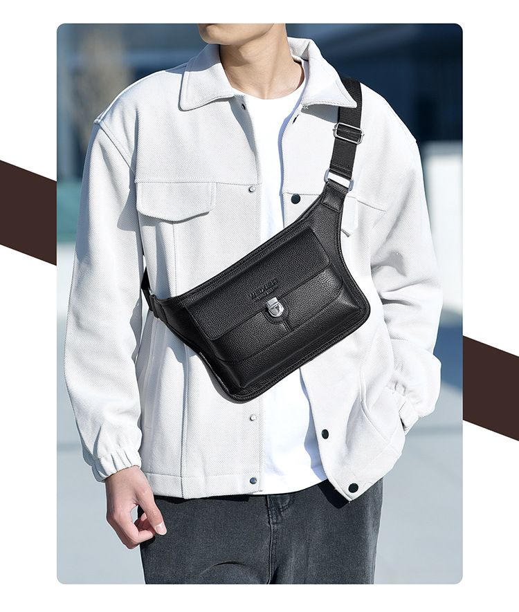Men's Messenger Bag PU Leather Waterproof Litchi Pattern Shoulder Bag Men's Retro Handbag Small Shoulder Bag Men_voghion.com