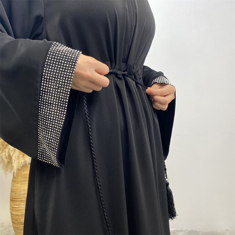 Ramadan moslim vrouw jurk vooraan rits verborgen riem Dubai abaya mouwen met zilveren rand ontwerp Marokkaanse kaftan koninklijke vrouwen rood_voghion.com