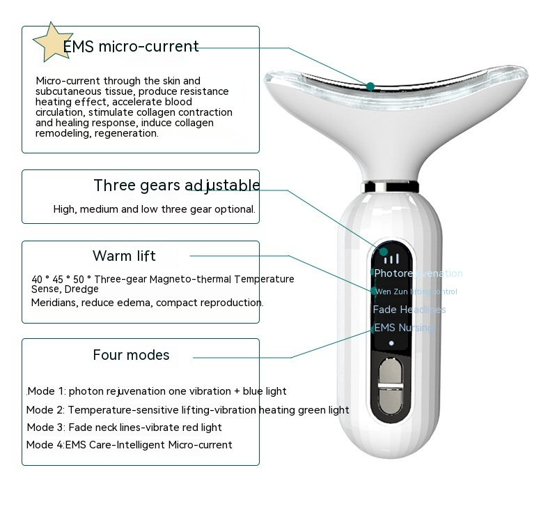 Neck lighting lines, lifting, tightening, anti wrinkle mass, false color light and adjustment instrument for_voghion.com