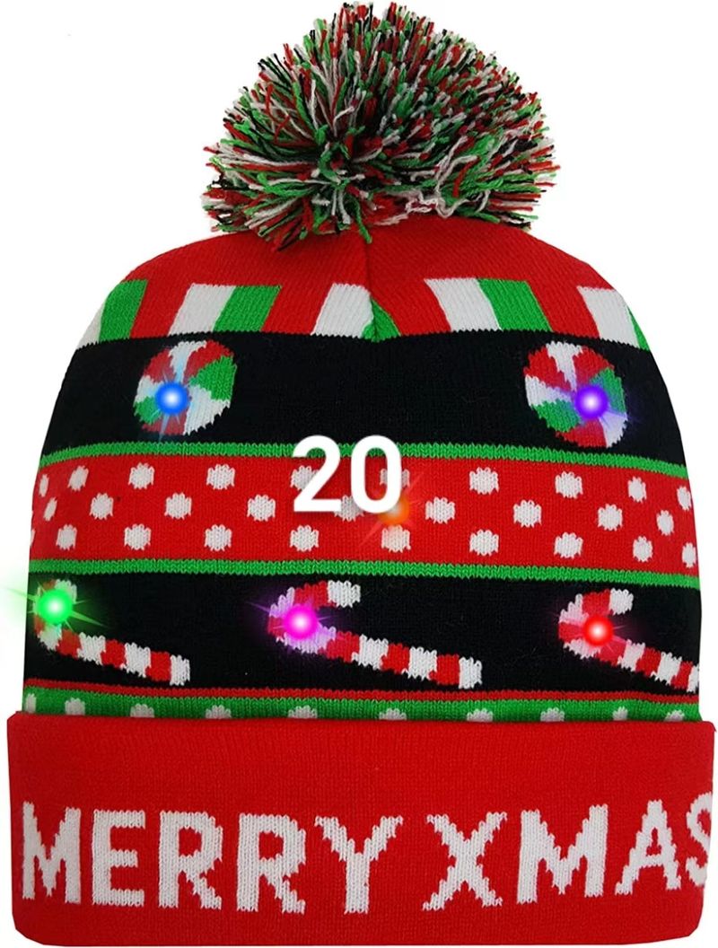 2024 Nieuwe Jacquard LED Wollen Herfst/Winter Warme Gebreide Kerstmuts_voghion.com