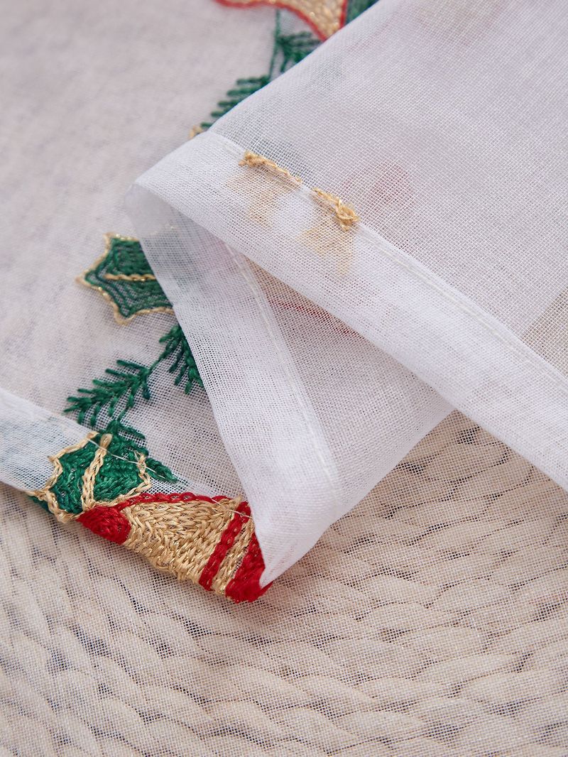 Polyester gordijnen met geborduurde kerstsneeuwvlokken - semi-transparant raampaneel voor woonkamer/slaapkamer (130x214/245cm, roedezak, rood/wit)_voghion.com