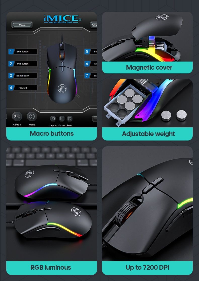 Digitex Digitex IMICE Brand T60 Gaming Mouse RGB Lighting Macro Definition Double-Sided Cover Interchangeable Driver Programming_voghion.com