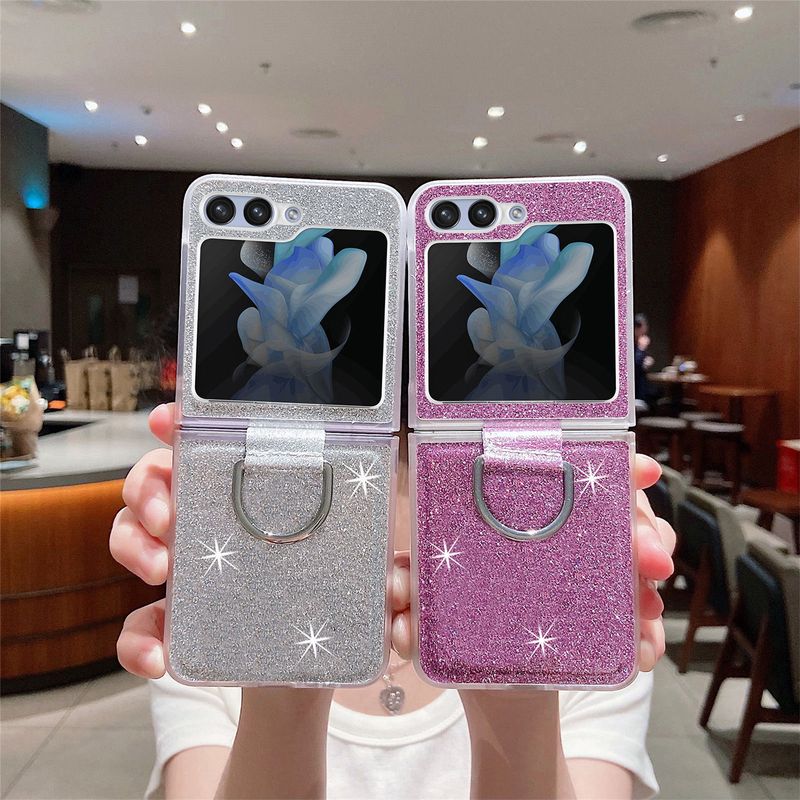Applicable To Samsung ZFlip6 Mobile Phone Case Glitter Ring Holder ZFlip5 Folding Screen Protective Case Zflip4 Hard Case_voghion.com