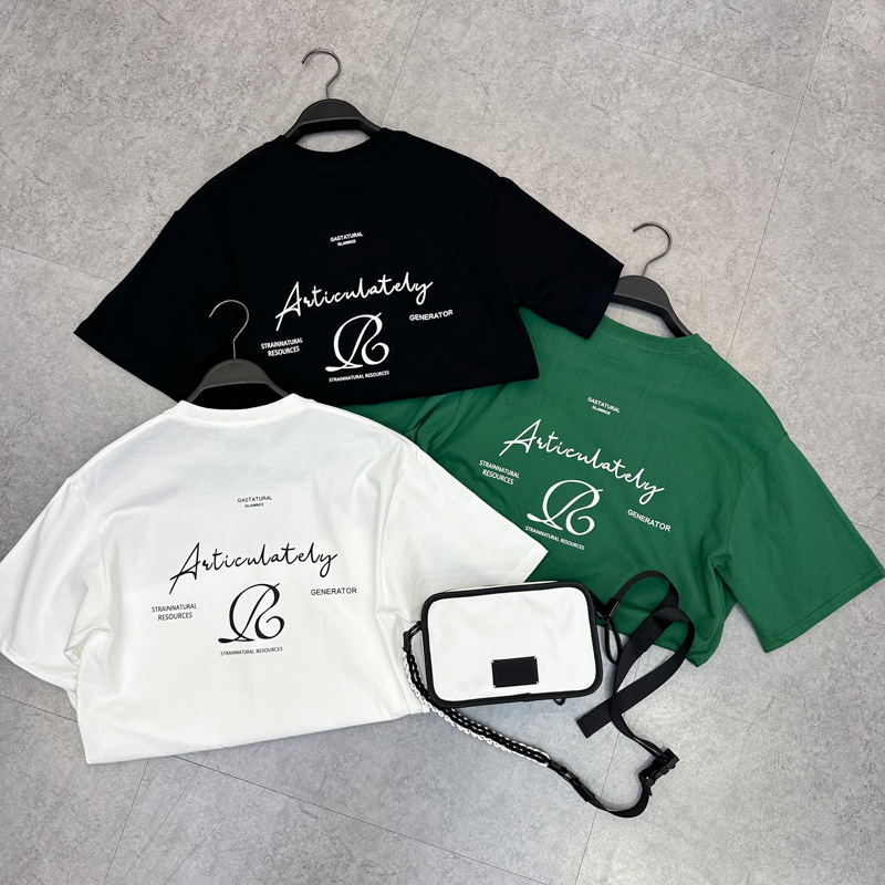 Herrenbekleidung Schweres Sommer-Kurzarm-T-Shirt mit Buchstaben, trendiges T-Shirt, lockeres Kurzarm-Baumwoll-Paar-Kurzarm-T-Shirt für Herren BWCNE1398_voghion.com