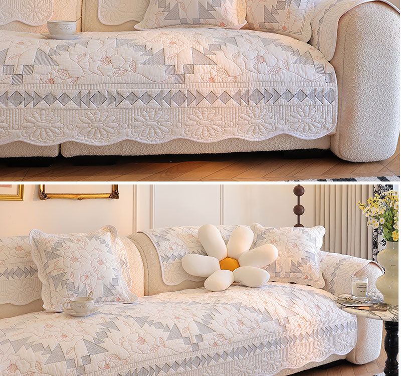 Embroidered Pure Cotton Washed Sofa Cushion Four Seasons Non Slip Cotton Fabric Living Room Sofa Cover_voghion.com
