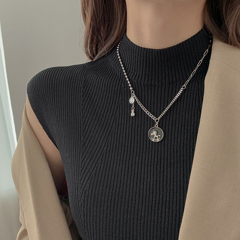 Korejský vícevrstvý dámský módní a elegantní punkový náhrdelník z nerezové oceli, masivní přívěsek, hip-hopové šperky_voghion.com