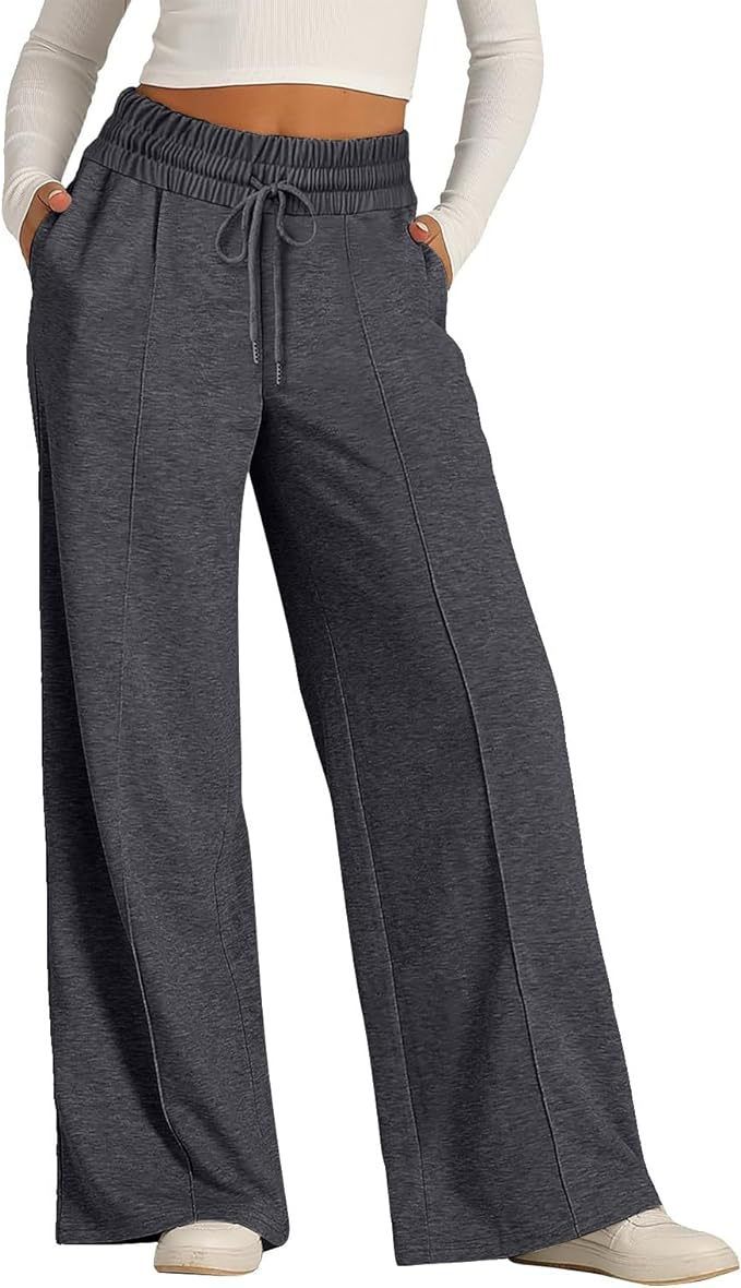 Pantaloni della tuta da donna, tinta unita, casual, con coulisse, vita elastica e gamba larga_voghion.com
