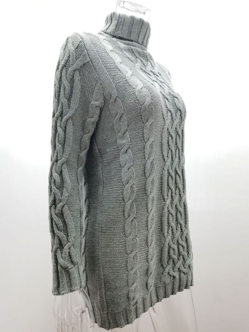 Damenbekleidung Pullover Damen Strickpullover Herbst und Winter verdickt zwei Revers Retro dicke Linie verdrehtes Kleid Wolle_voghion.com