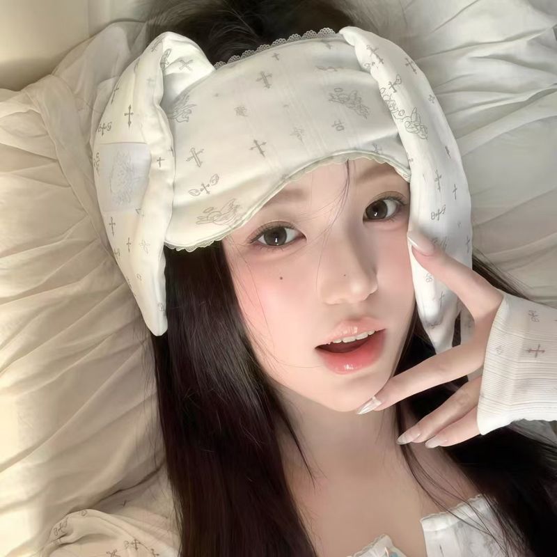 New Ins Cartoon Cute Light Blocking Aid Lace Eye Mask Rabbit Ear Non-Transparent Sleeping Sleep Adjustment Elastic_voghion.com