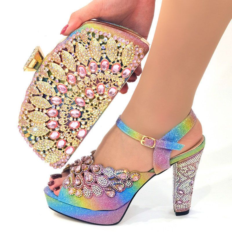 Women Shoe Bag Set Exquisite Rhinestone Elegant Fashion High Heel Sandals With Bag_voghion.com