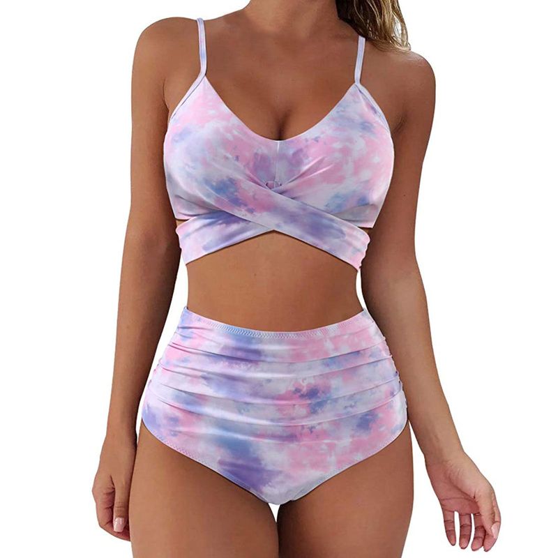 Maillot de bain deux pièces imprimé, Sexy, cravate croisée, taille haute, fendu, pour femmes, nouvelle collection 2024_voghion.com