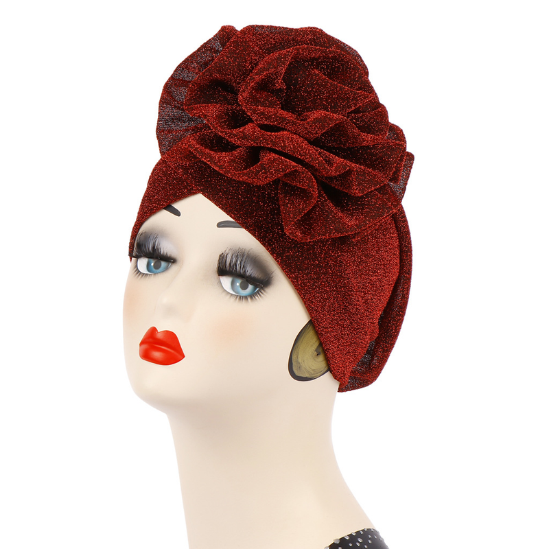 Bright Silk Flower Turban Hat Extra Large Flower Turban Hat Muslim Hidden Hair Baotou Hat_voghion.com