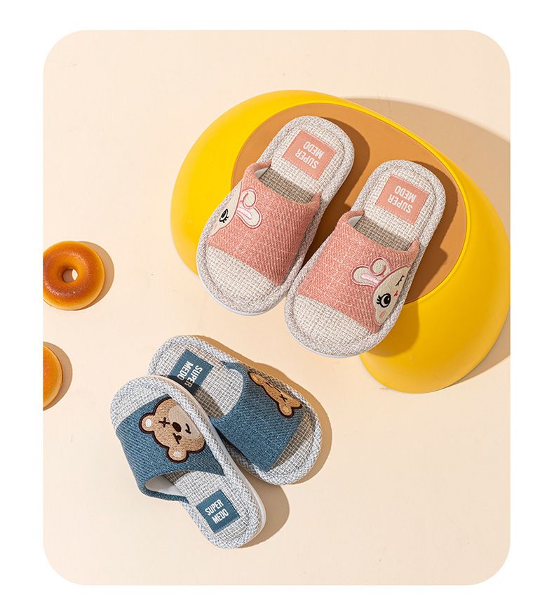 Pantofole per bambini in lino traspirante con disegni di cartoni animati - Suola in PVC morbido, pantofole unisex antiscivolo per bambini e ragazzi_voghion.com